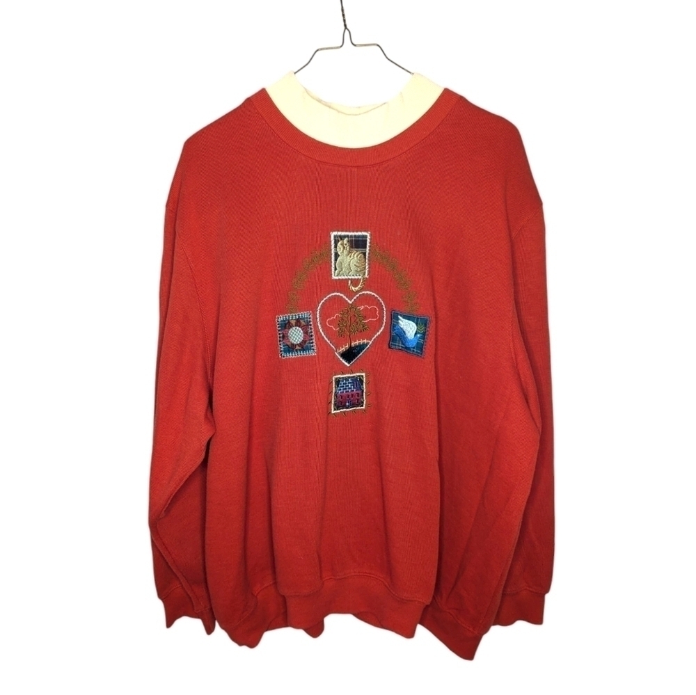 Vintage Alfred dunner heart cat bird Dove cottage Grandma sweater size 3x
